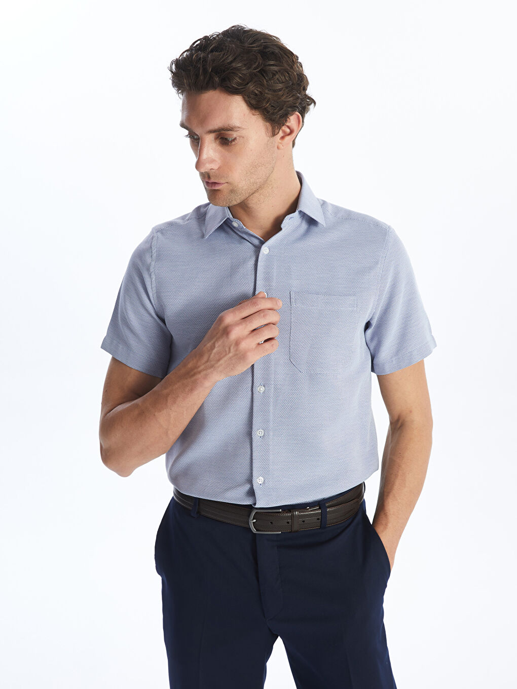 Regular Fit Men's Short Sleeve Dobby Shirt -S4CK22Z8-RYN
