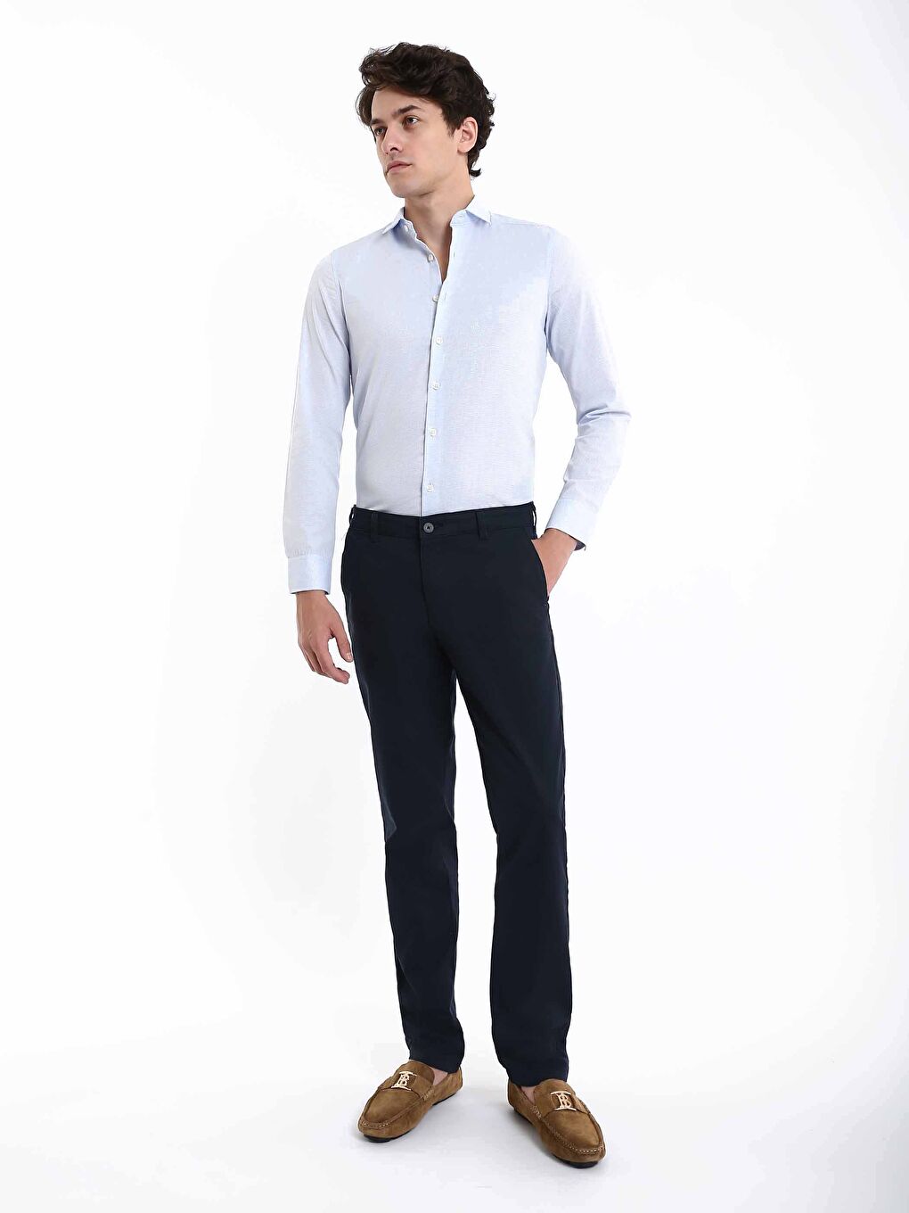 Mavi Slim Fit Uzun Kollu Armürlü Erkek Dokulu Gömlek-2