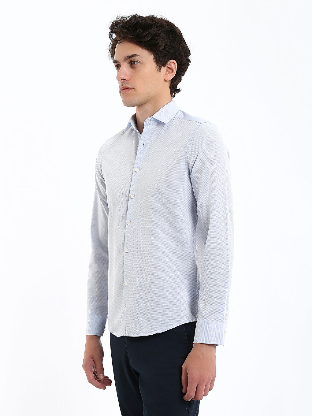 Mavi Slim Fit Uzun Kollu Armürlü Erkek Dokulu Gömlek-6