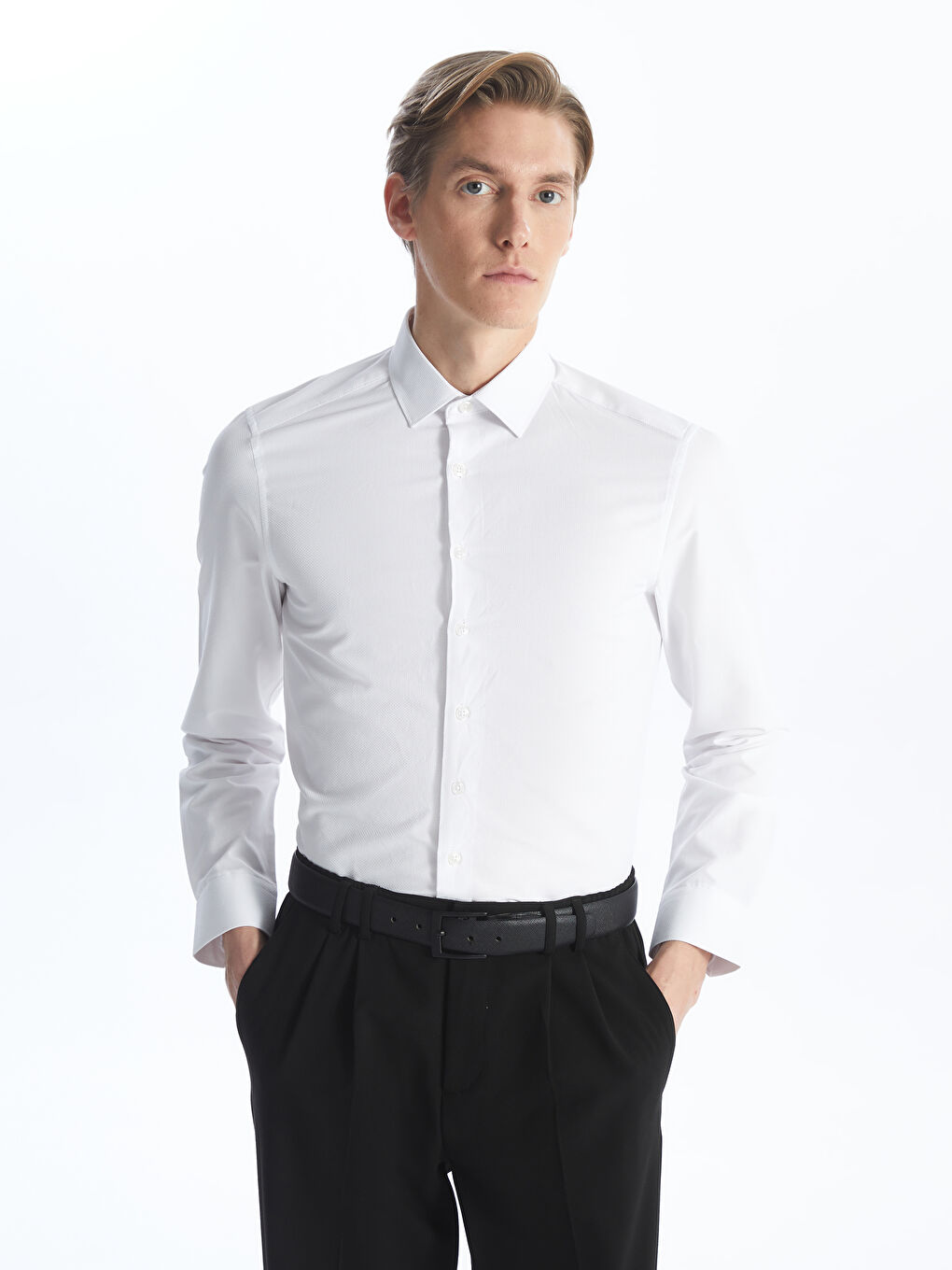 Slim Fit Long Sleeve Dobby Weave Men's Shirt -S4CK25Z8-Q6K