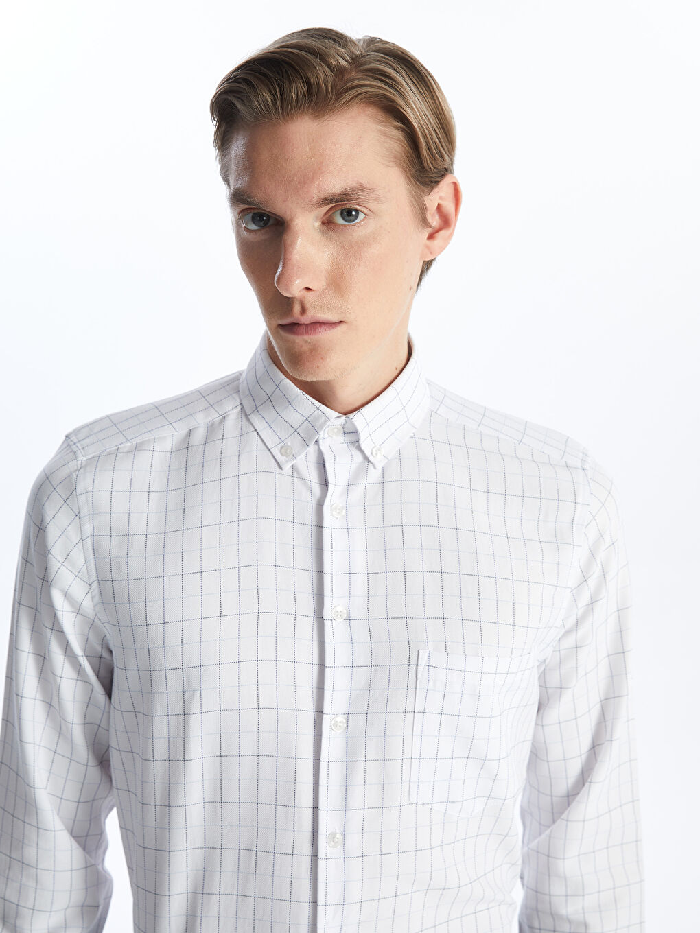 Regular Fit Long Sleeve Plaid Oxford Men's Shirt -S4CK27Z8-LLC