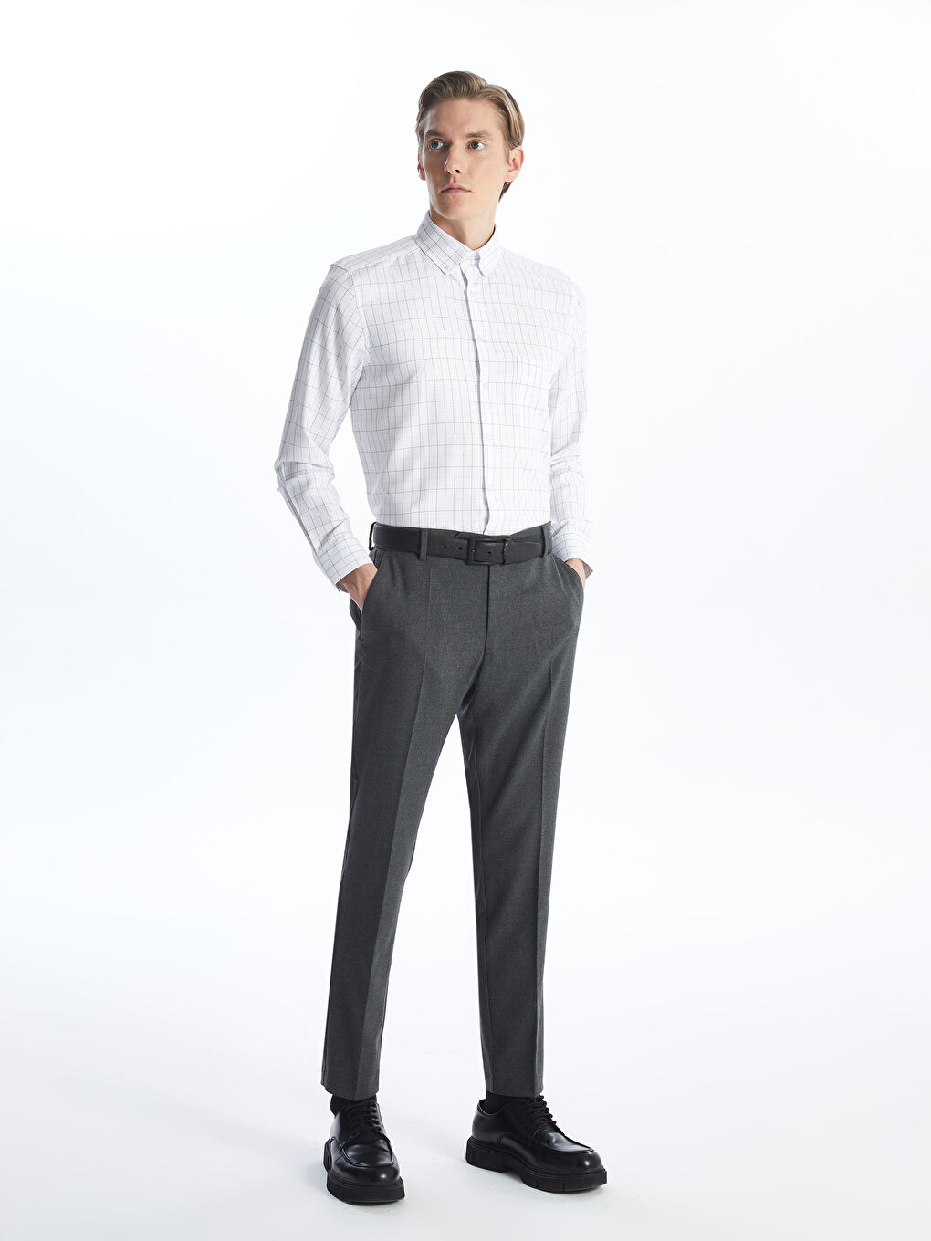 Regular Fit Long Sleeve Plaid Oxford Men's Shirt -S4CK27Z8-LLC