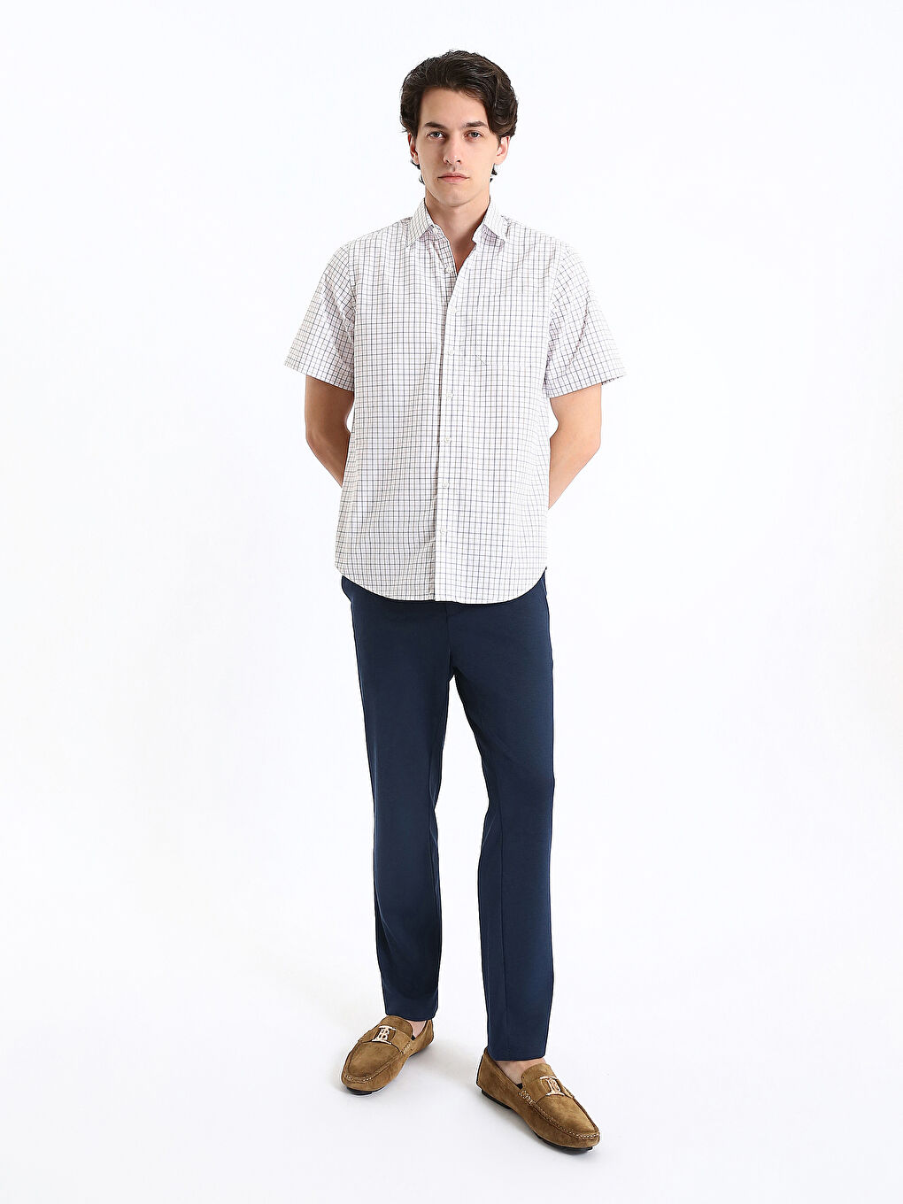 LCWAIKIKI Formal Standardni kroj Kratki rukav Karirani dezen Poplin Muška košulja -S4CK31Z8-LN6