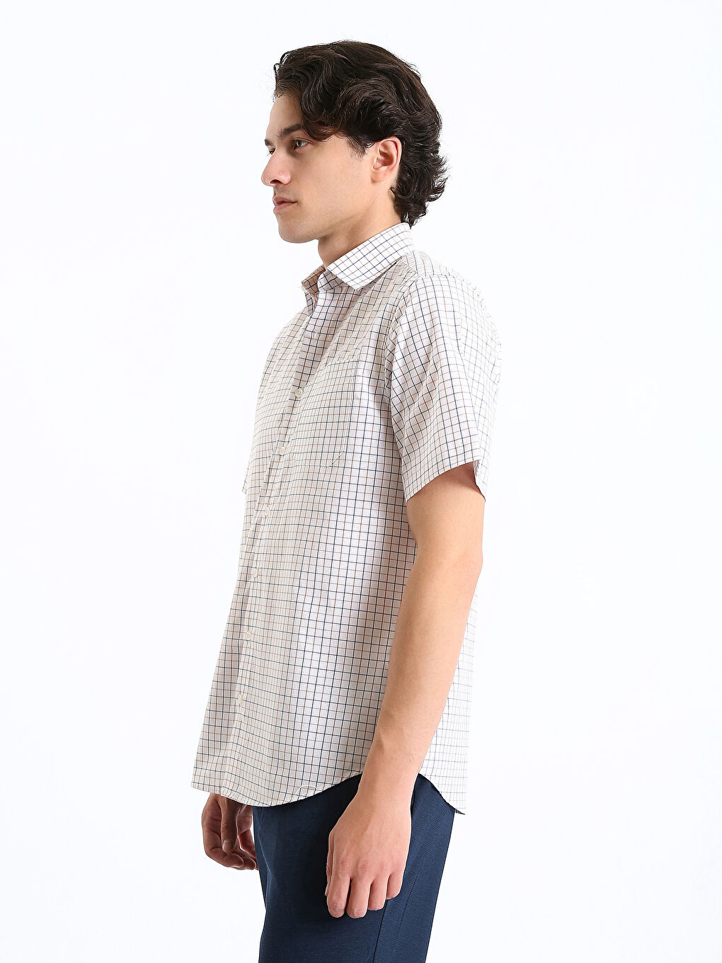 LCWAIKIKI Formal Standardni kroj Kratki rukav Karirani dezen Poplin Muška košulja -S4CK31Z8-LN6