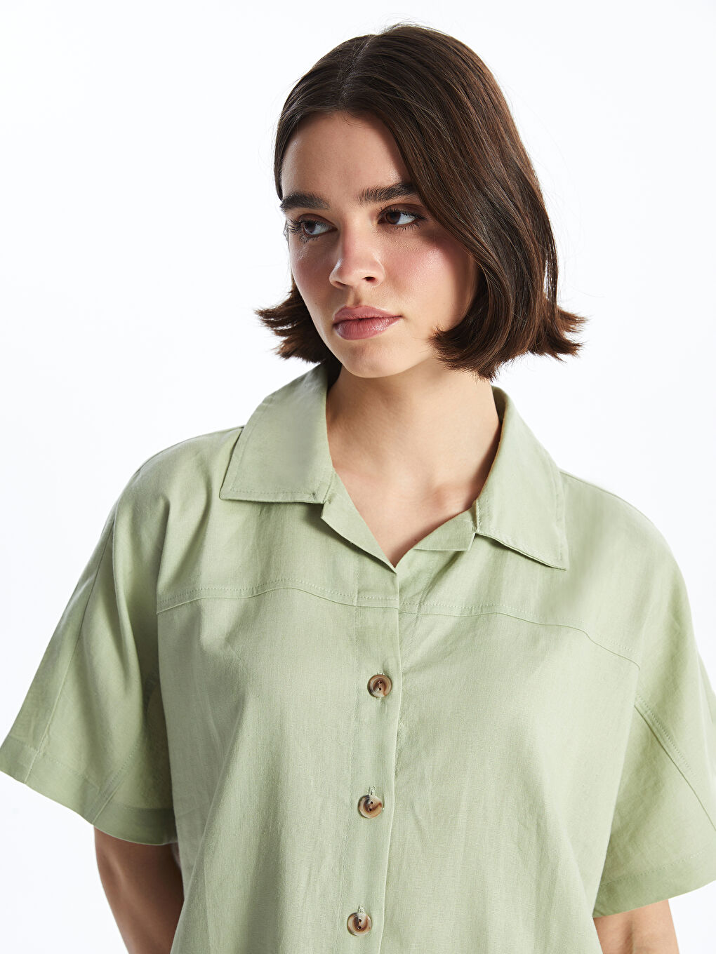 Әйелдерге арналған зығыр қоспасы қысқа жең өрнексіз оверсайз жейде-2