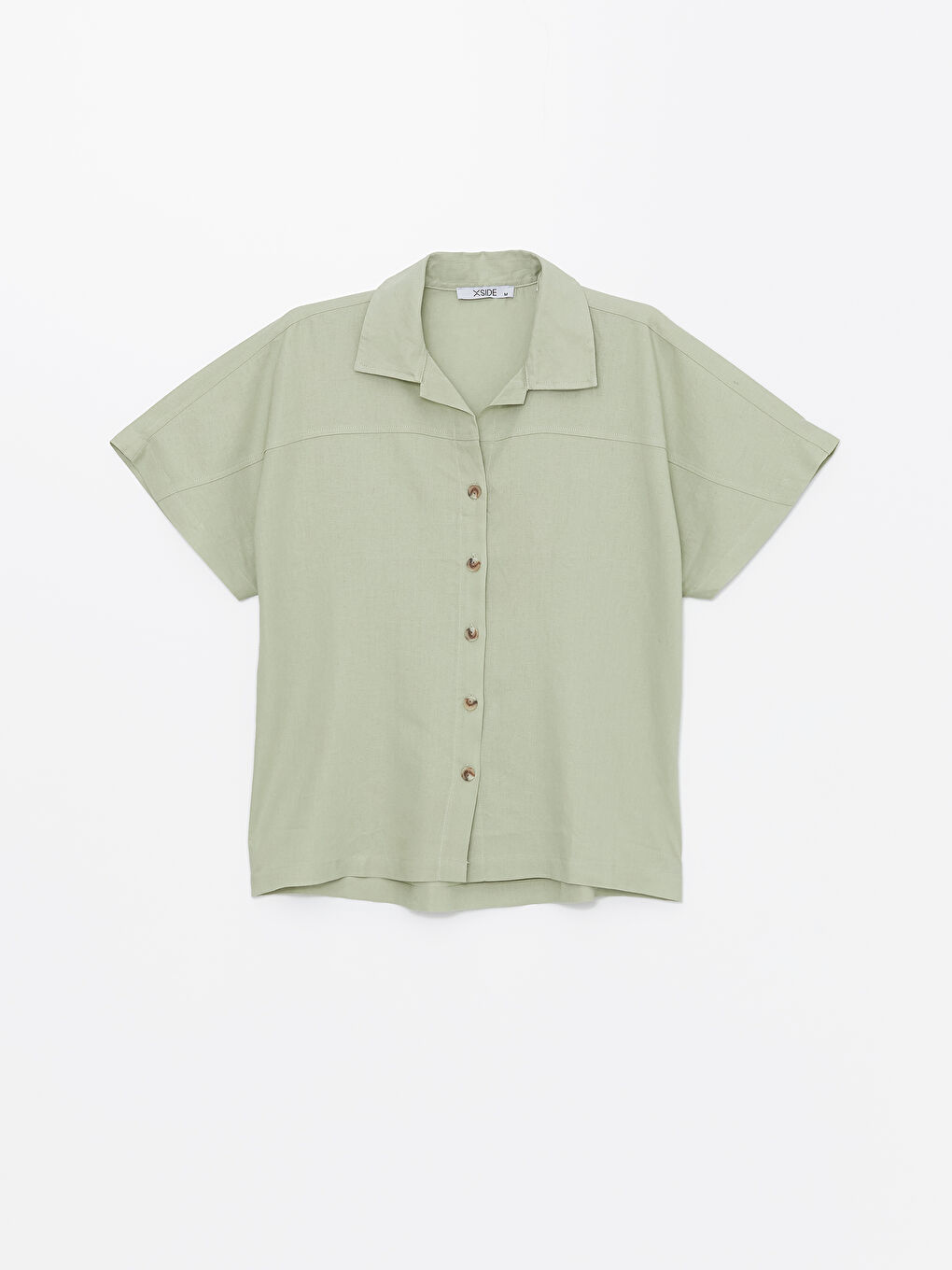 Әйелдерге арналған зығыр қоспасы қысқа жең өрнексіз оверсайз жейде-5