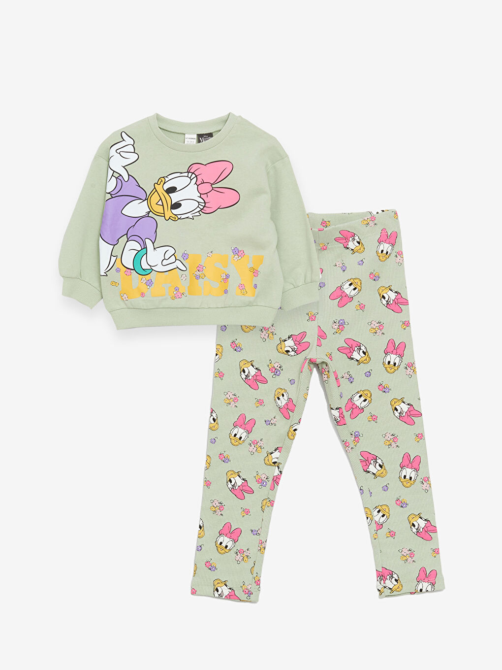 Crew Neck Daisy Duck Printed Baby Girls' Sweatshirt and Tights 2 Pack Set -S4CL05Z1-FJX