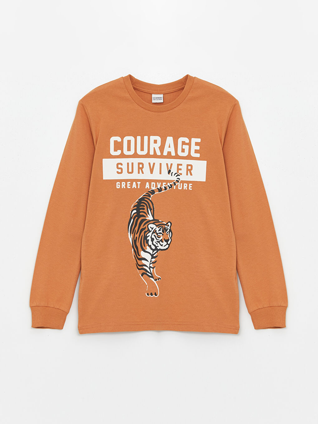 Turuncu Bisiklet Yaka Baskılı Uzun Kollu Erkek Çocuk Tişört