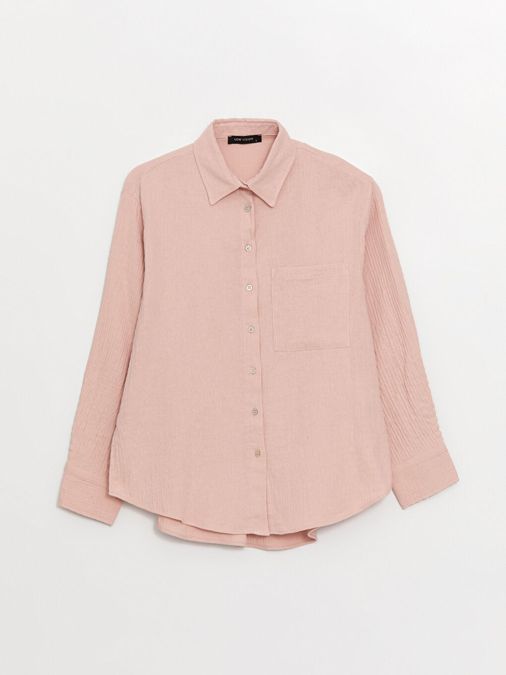 Pembe Düz Uzun Kollu Müslin Kadın Gömlek-5