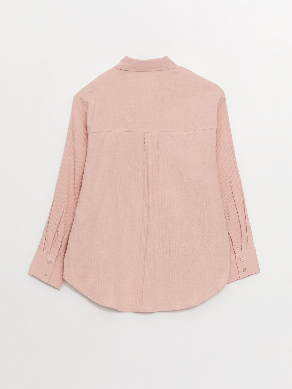 Pembe Düz Uzun Kollu Müslin Kadın Gömlek-6