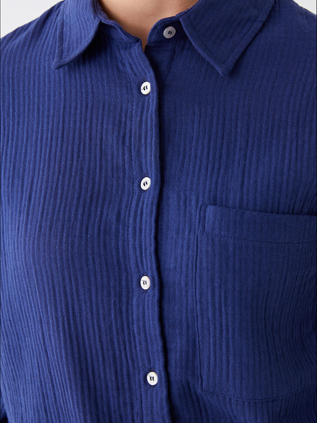 Plain Long Sleeve Muslin Women's Shirt -S4CM22Z8-VV9