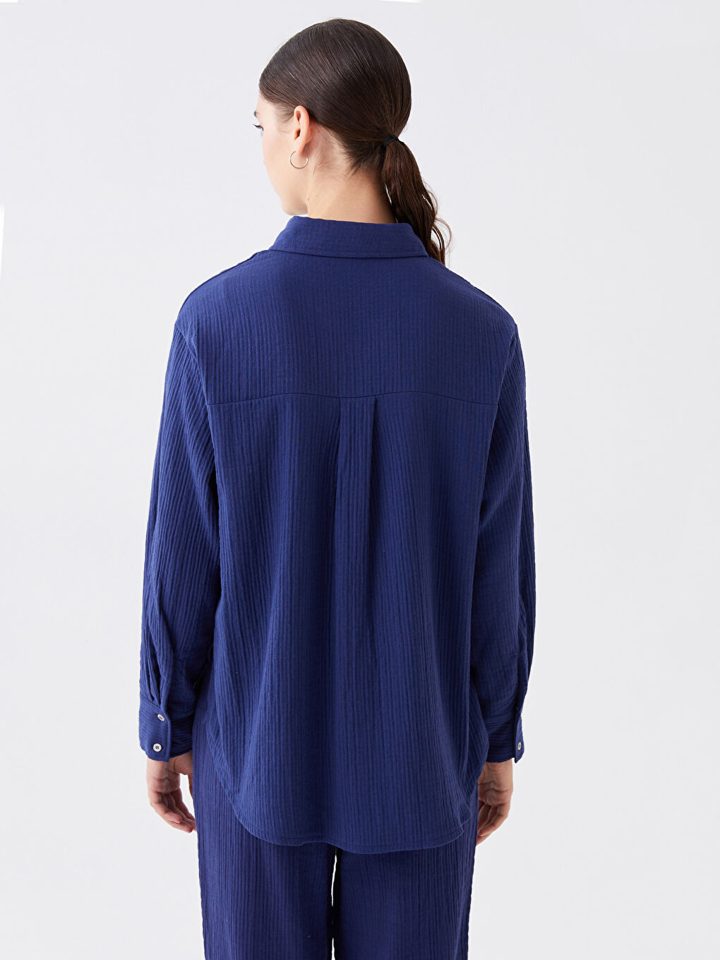 Plain Long Sleeve Muslin Women's Shirt -S4CM22Z8-VV9