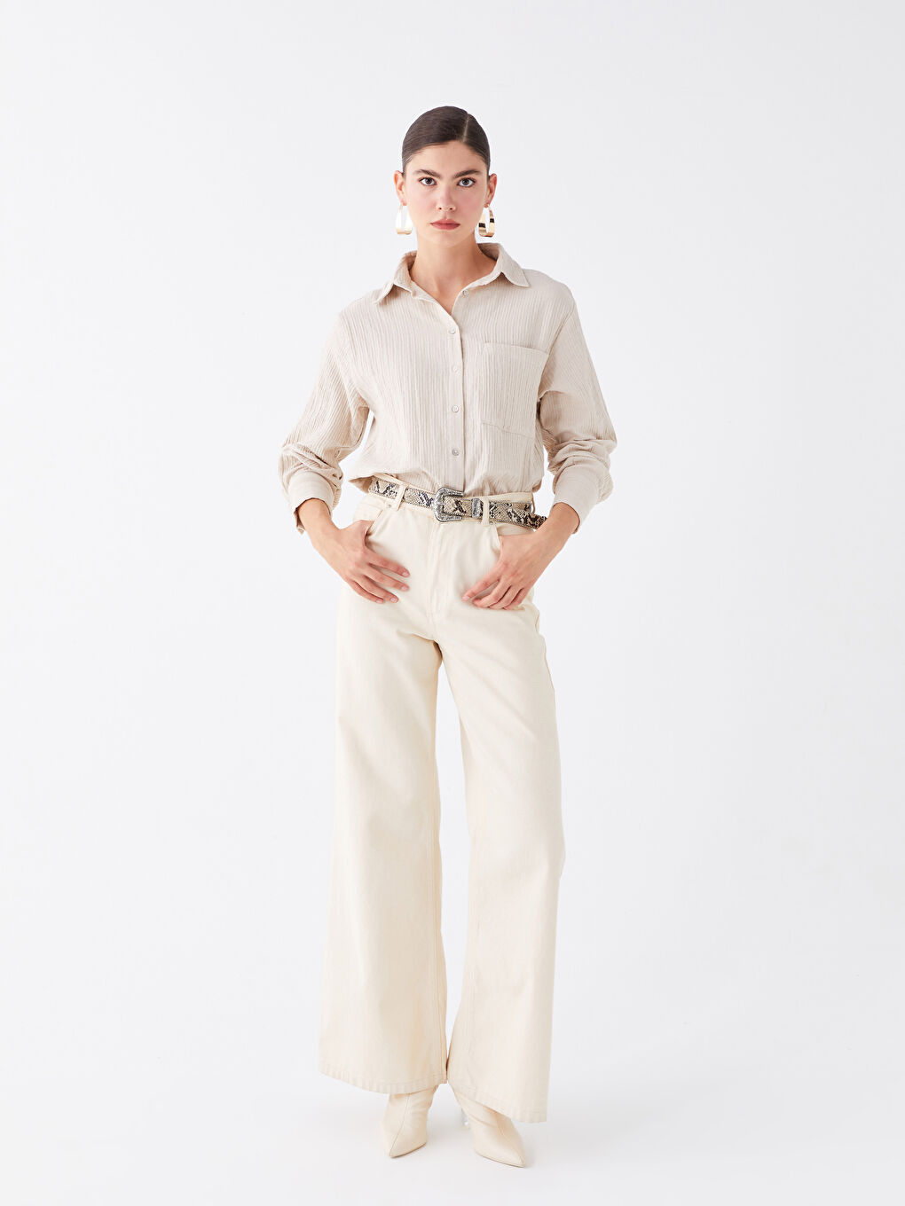 Plain Long Sleeve Muslin Women's Shirt -S4CM22Z8-VBR
