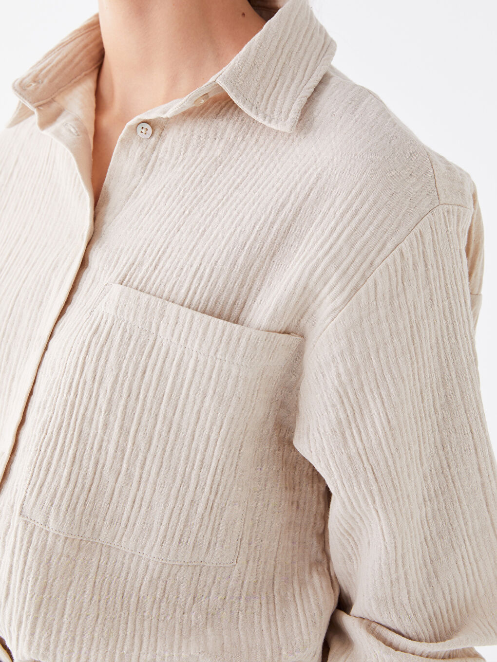 Plain Long Sleeve Muslin Women's Shirt -S4CM22Z8-VBR
