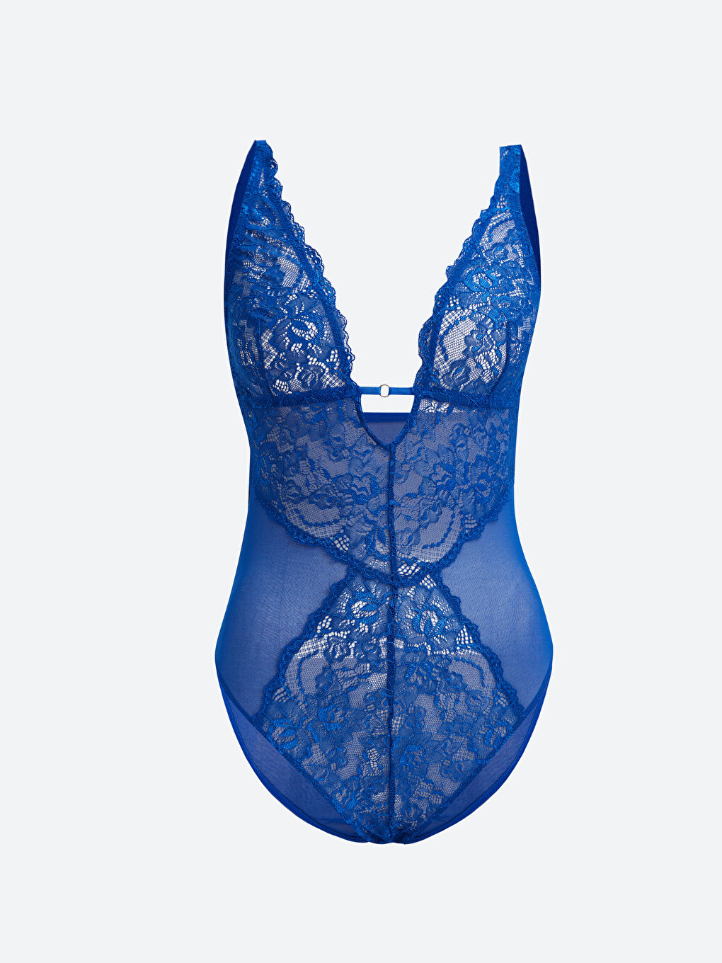 LCW DREAM Mavi V Yaka Dantelli Bodysuit