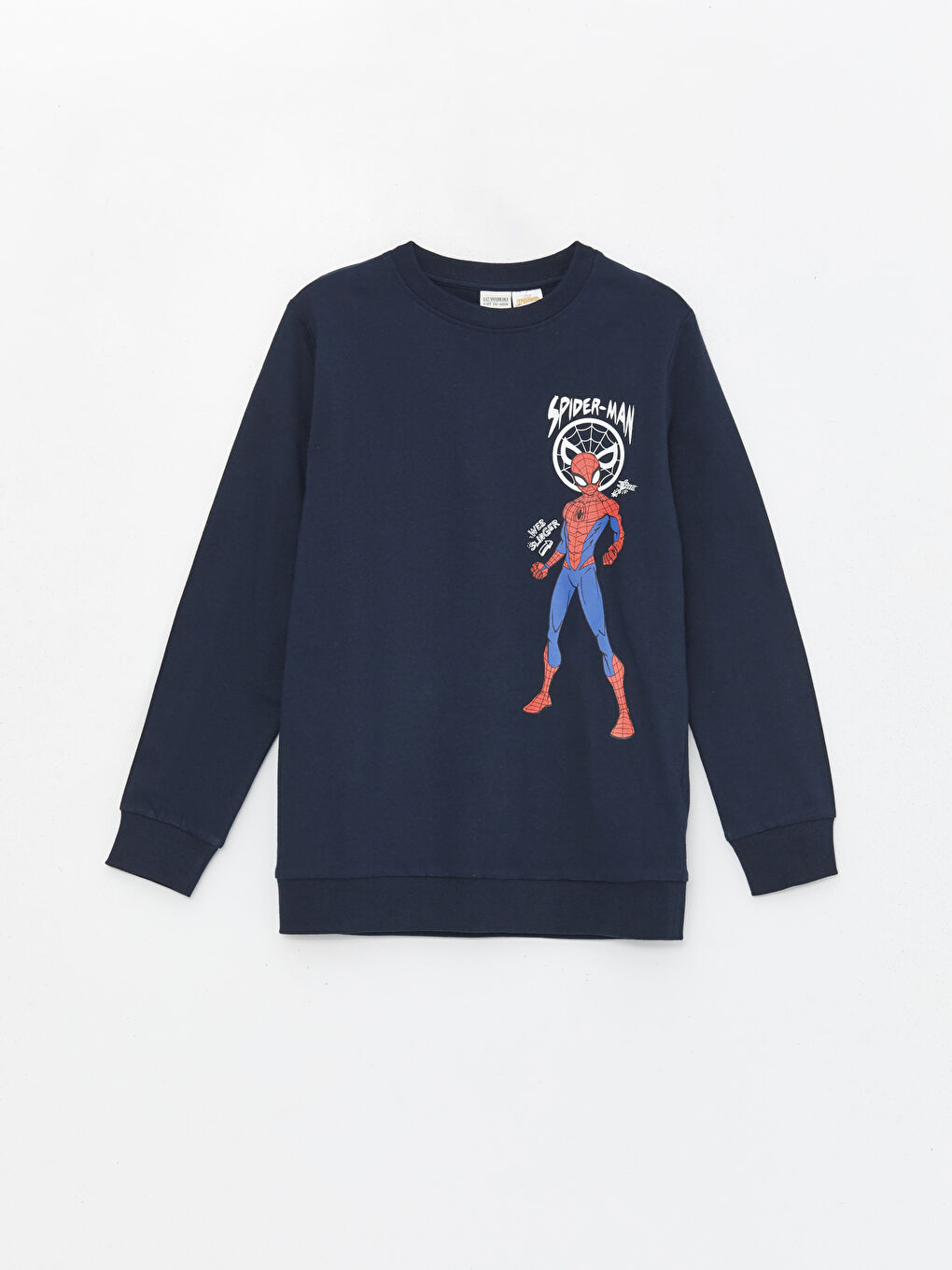 LCW Kids Yeni Lacivert Bisiklet Yaka Spiderman Baskılı Uzun Kollu Erkek Çocuk Sweatshirt