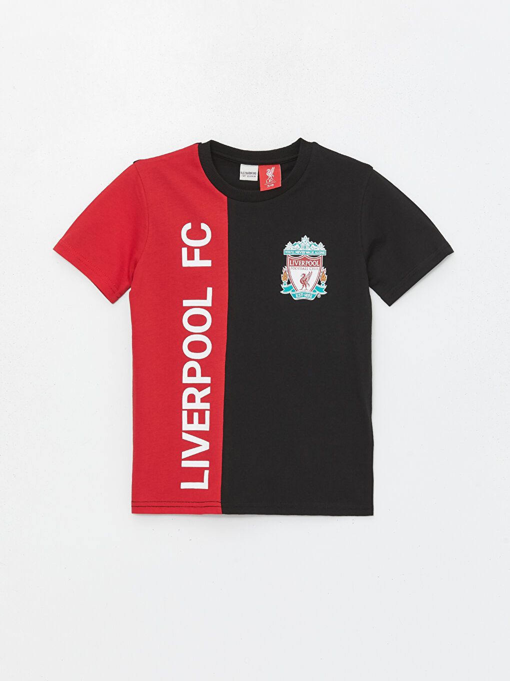 LCW Kids Yeni Siyah Bisiklet Yaka Liverpool Baskılı Kısa Kollu Erkek Çocuk Tişört