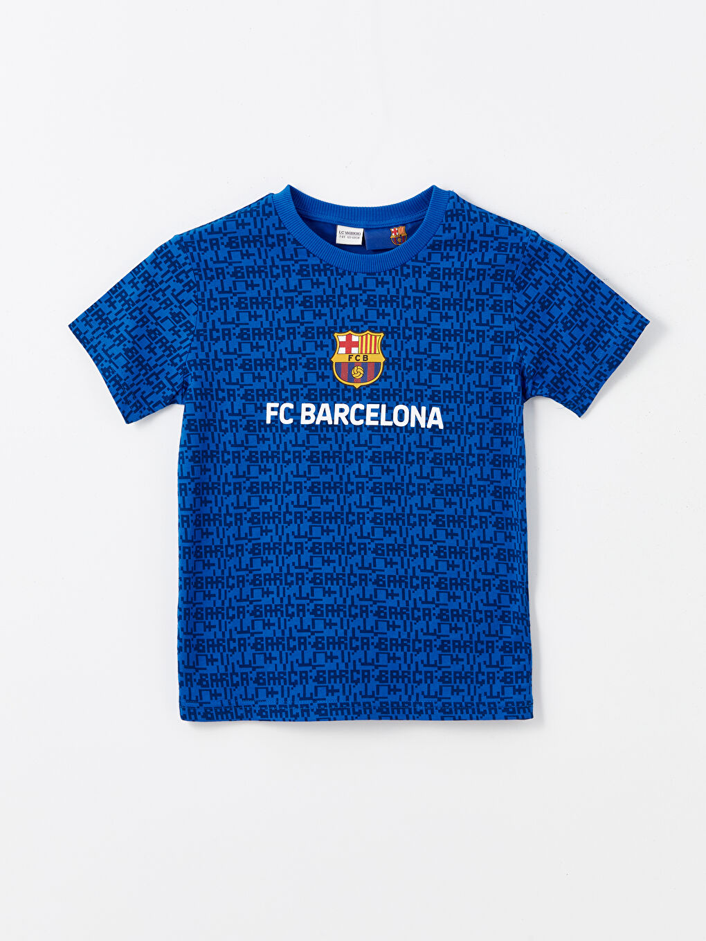 Mavi Bisiklet Yaka Barcelona Baskılı Kısa Kollu Erkek Çocuk Tişört