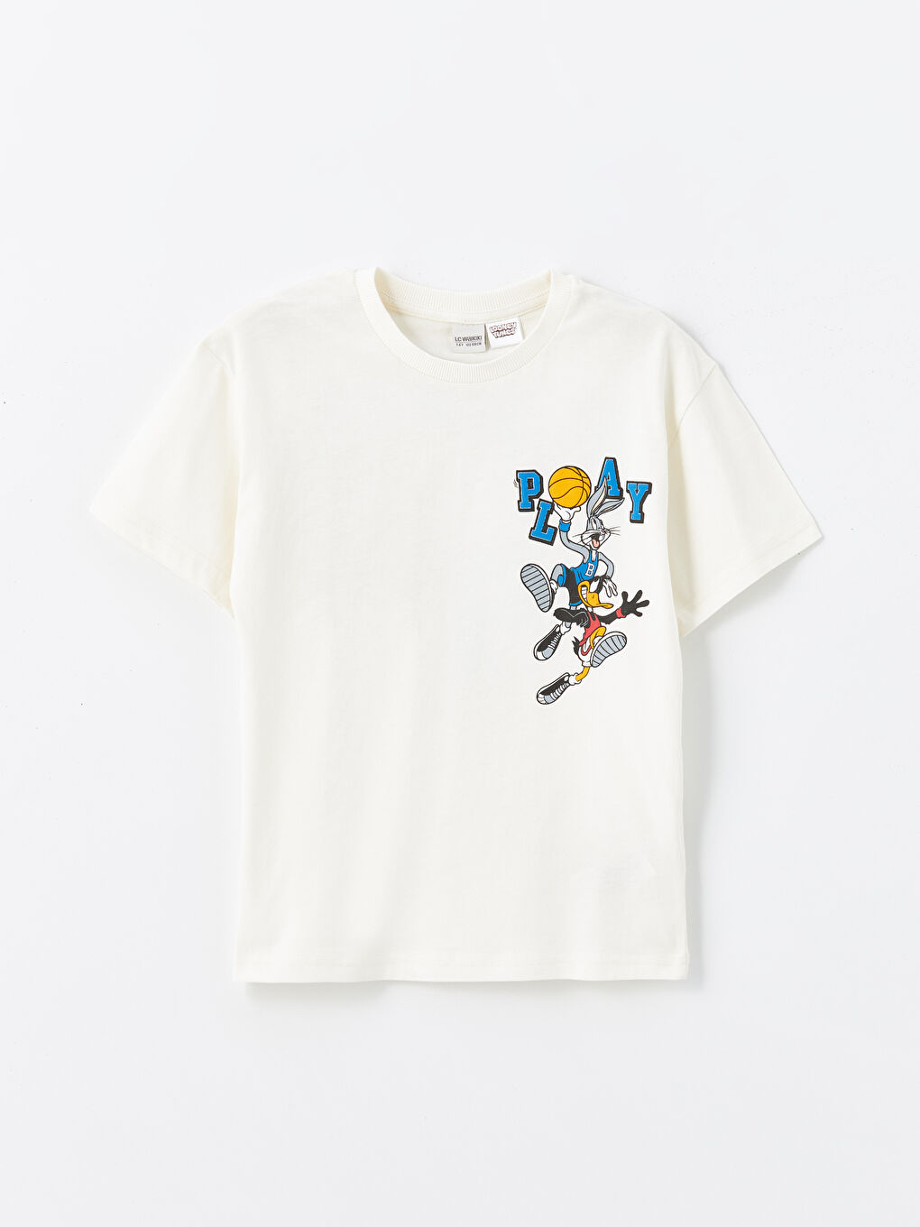 LCW Kids Ekru Rahat Kalıp Bisiklet Yaka Bugs Bunny Baskılı Erkek Çocuk Tişört
