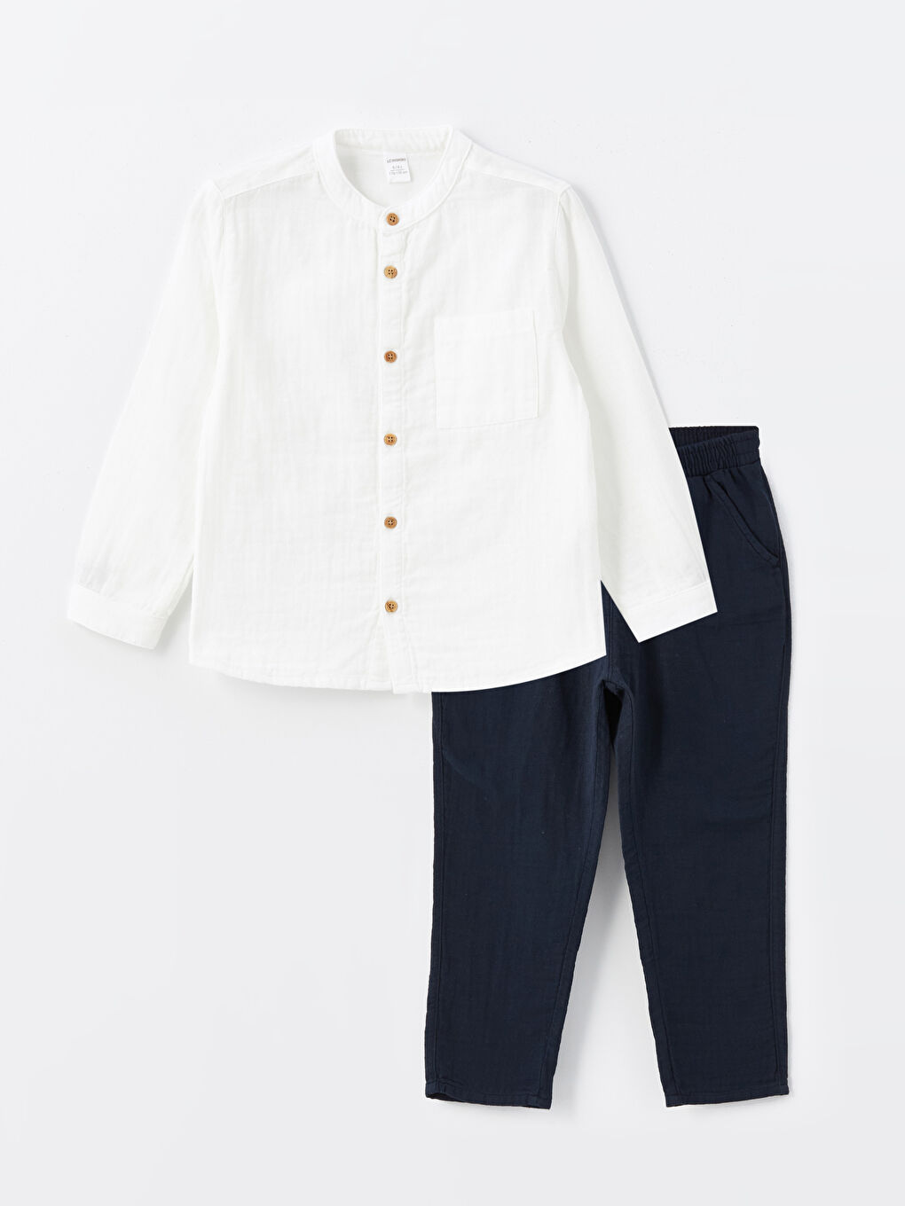 Collar Long Sleeve Basic Baby Boy Shirt and Trousers 2-Piece Set -S4CN70Z1-Q6K