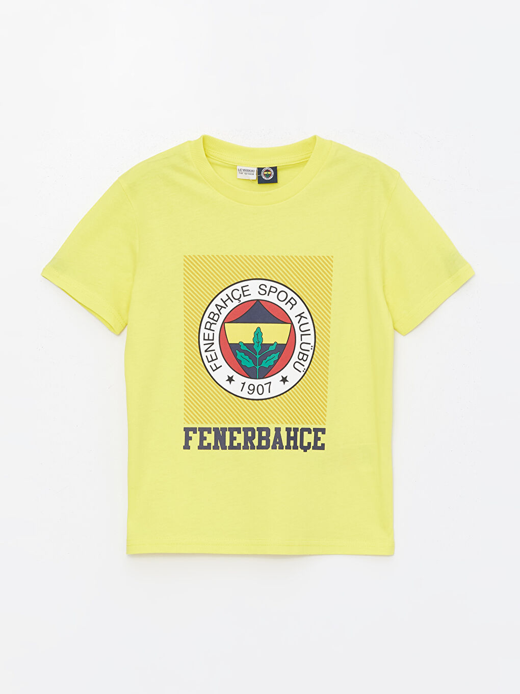 Sarı Bisiklet Yaka Fenerbahçe Baskılı Kısa Kollu Erkek Çocuk Tişört