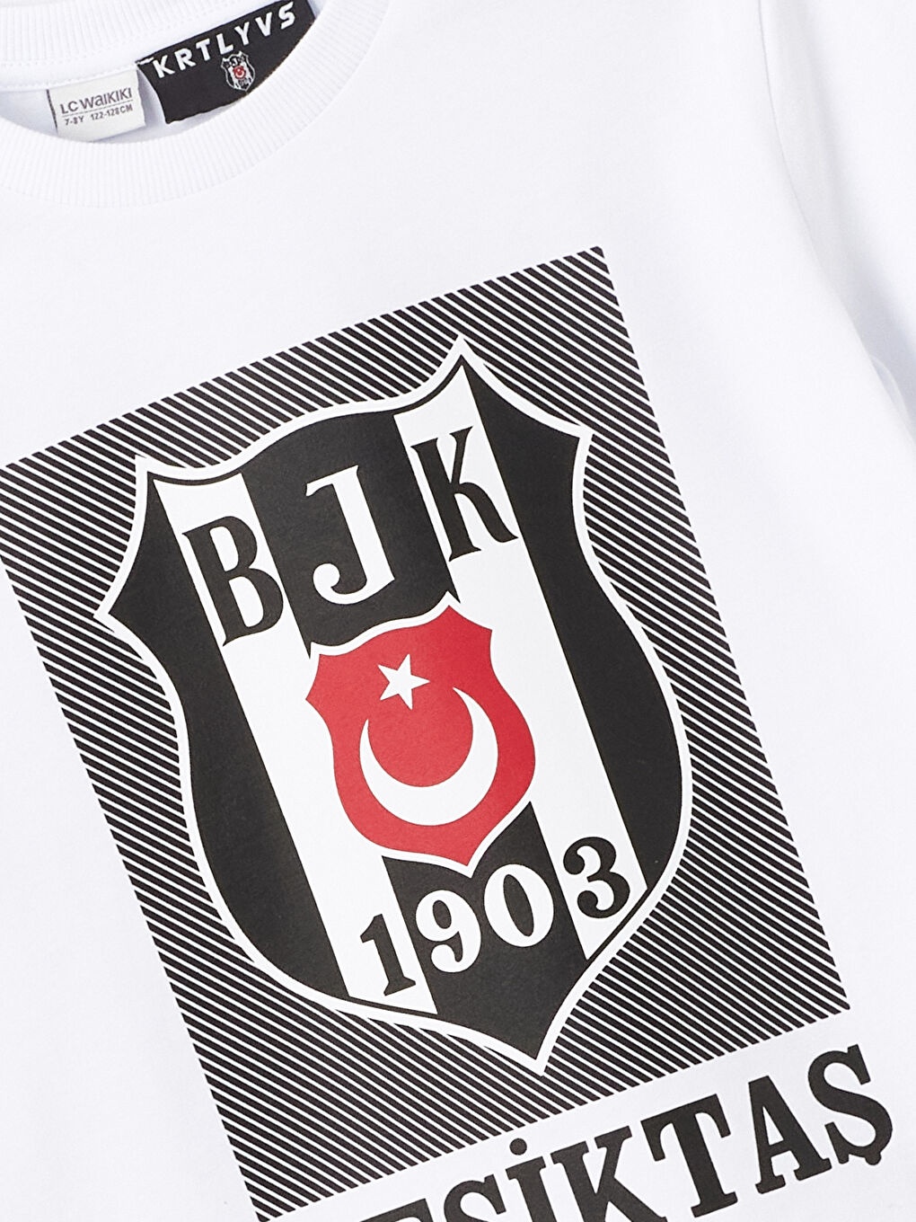 Beyaz Bisiklet Yaka Beşiktaş Baskılı Kısa Kollu Erkek Çocuk Tişört-2