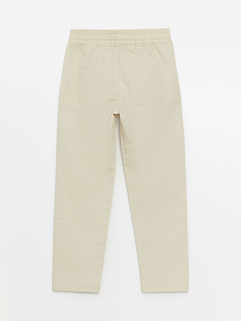 Bej Beli Lastikli Keten Karışımlı Erkek Çocuk Pantolon-1