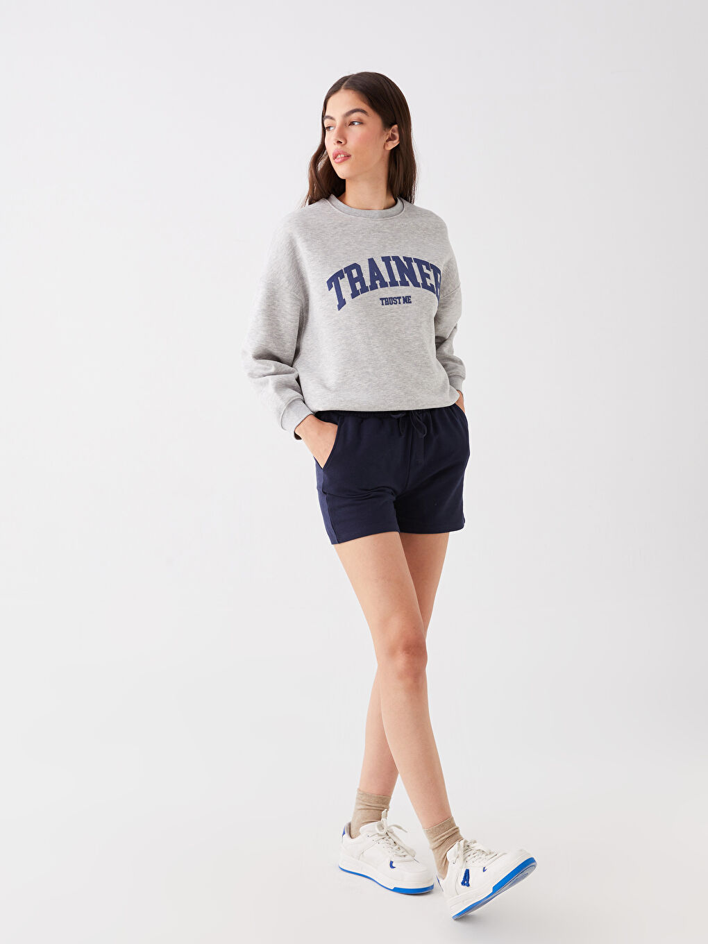 Lacivert Kadın Standart Fit Düz Şort-1