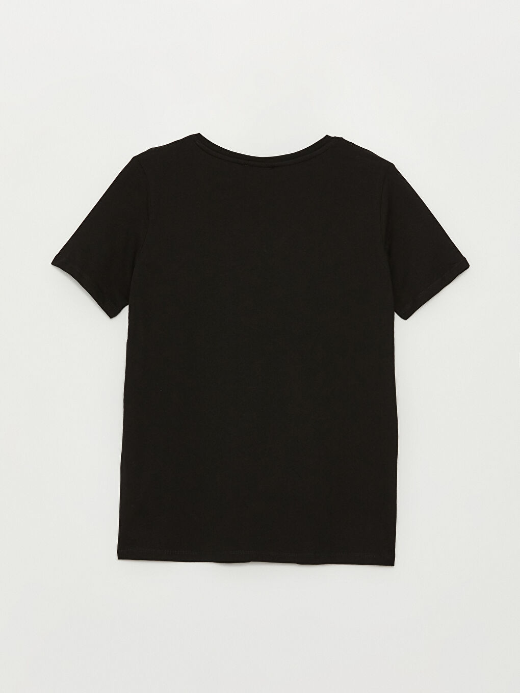 Siyah V Yaka Düz Kısa Kollu Kadın Tişört-6