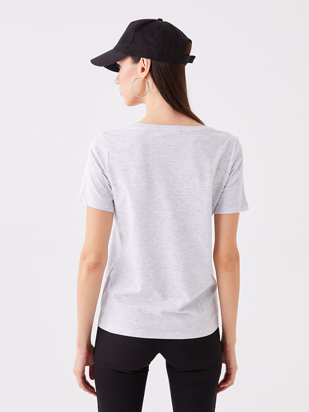 V-Neck Plain Short Sleeve Women's T-Shirt -S4CQ42Z8-DFL