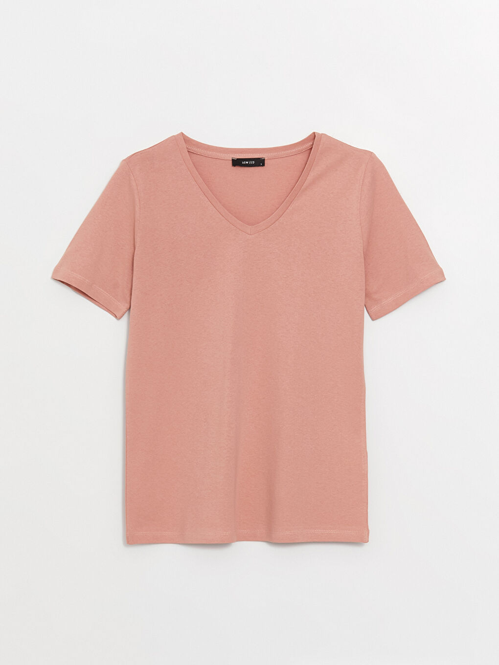 تيشيرت نسائي بياقة على شكل حرف V سادة بأكمام قصيرة-5