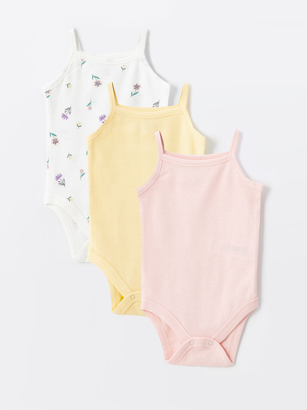 LCW baby Ekru Kare Yaka Askılı Kız Bebek Çıtçıtlı Bodysuit 3'lü