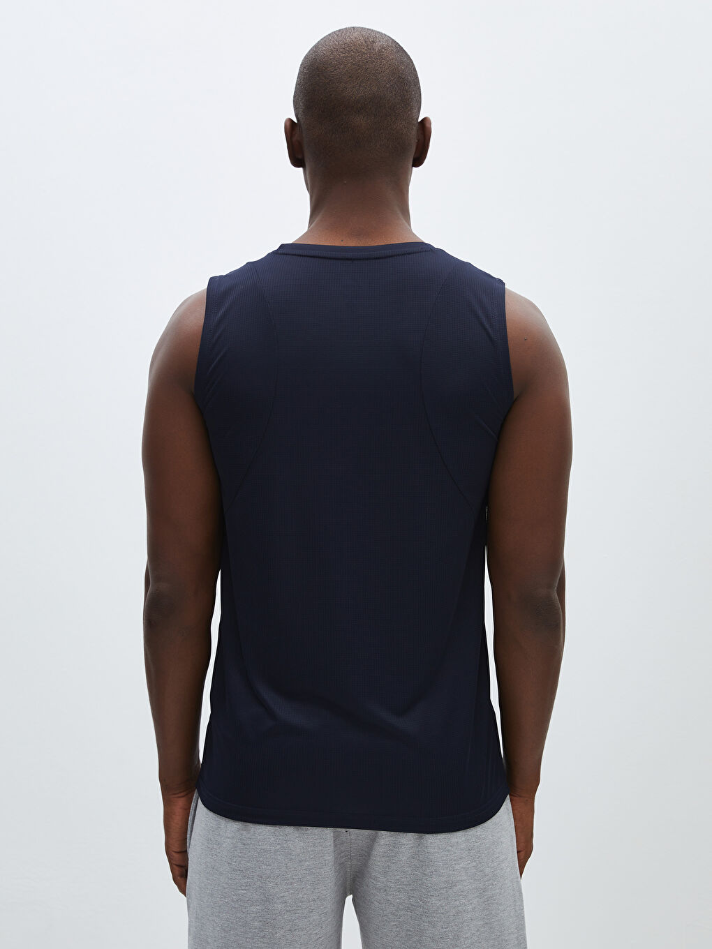 Lacivert Bisiklet Yaka Baskılı Penye Erkek Kolsuz Tişört-4