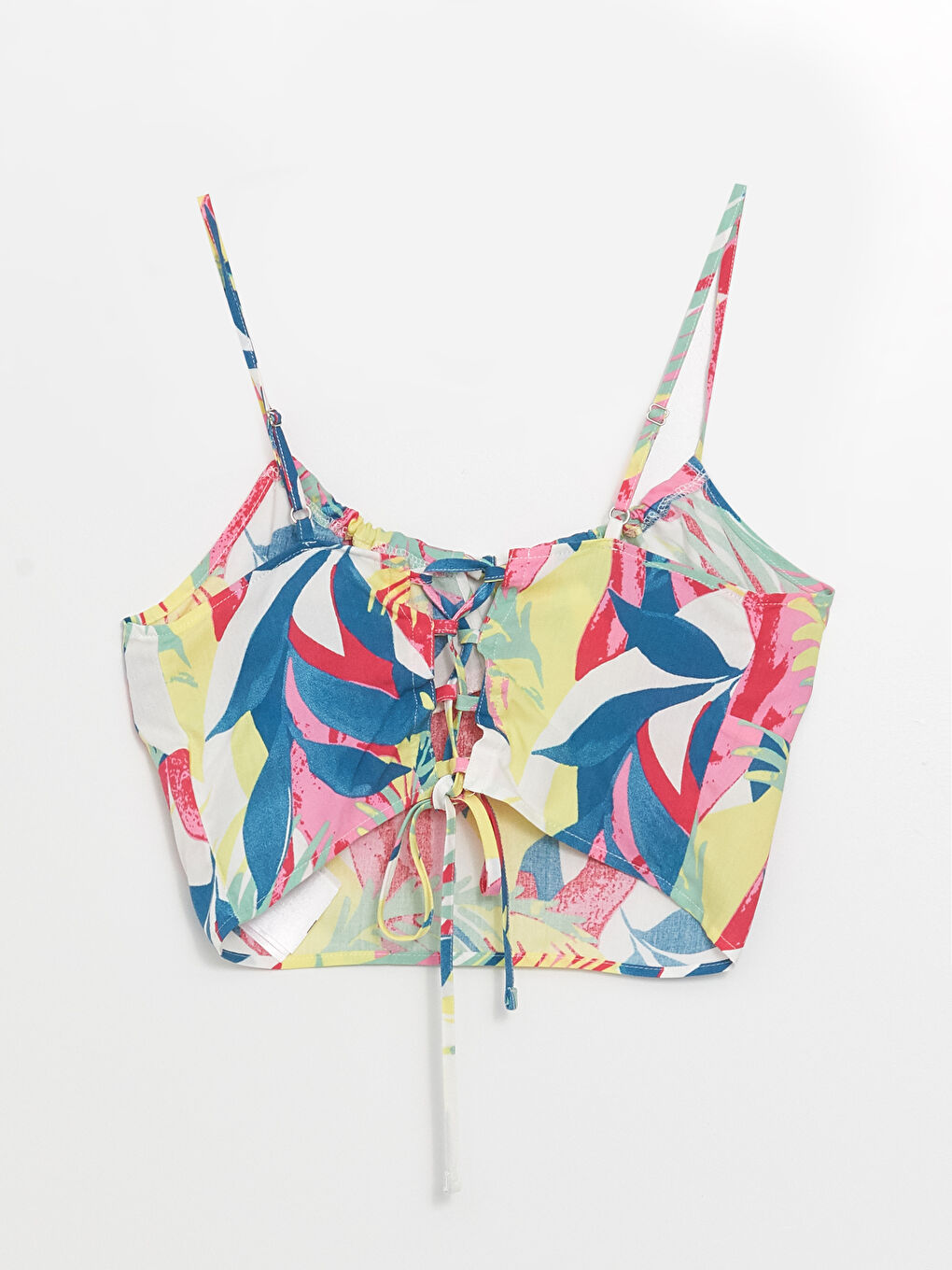 Pembe Bağlamalı Yaka Çiçekli Askılı Crop-1