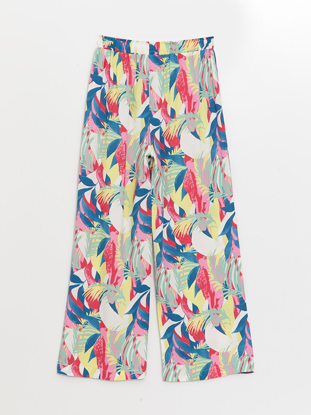 Pembe Beli Lastikli Çiçekli Kadın Plaj Pantolonu-1