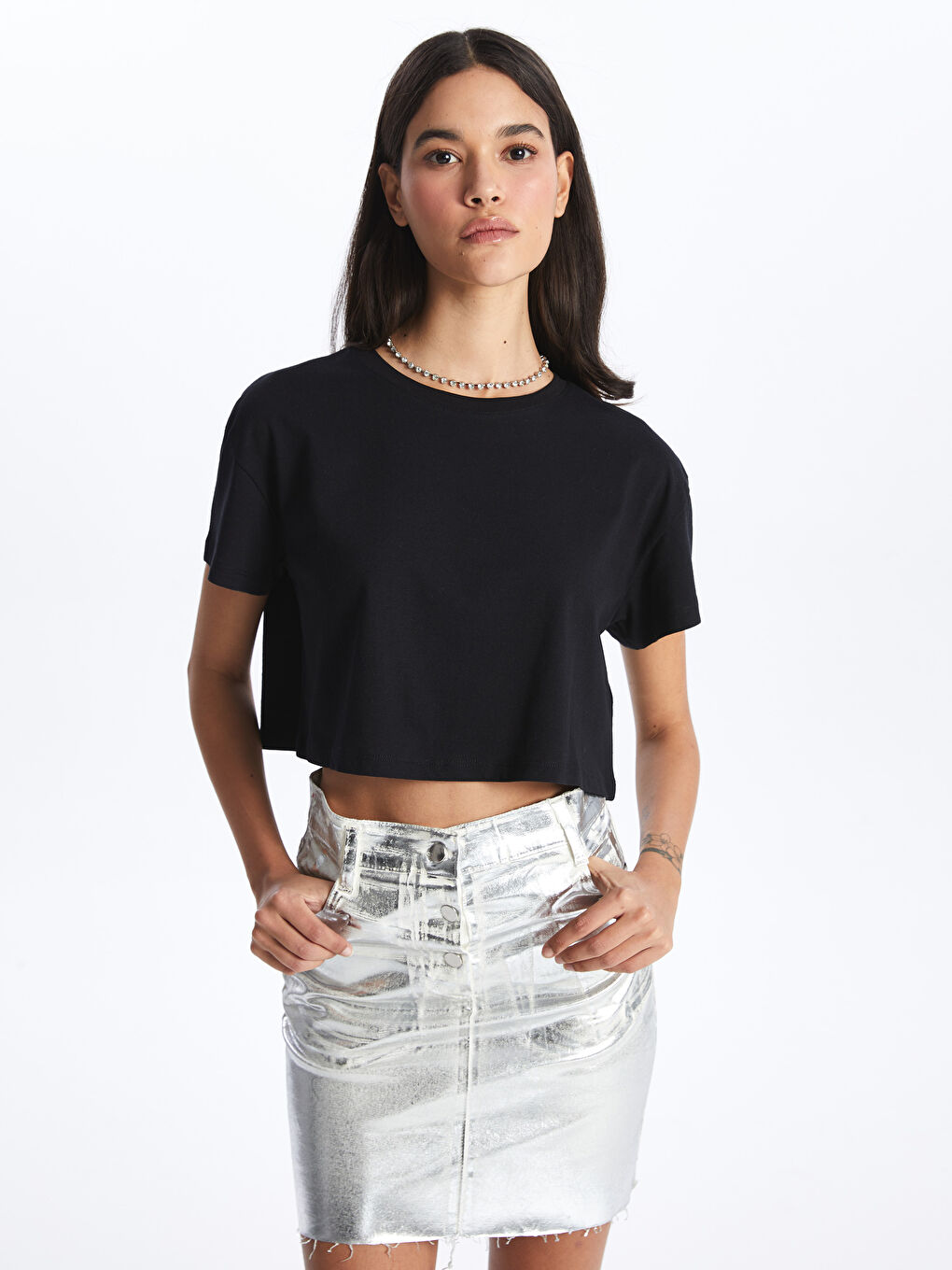 LCW ECO Crew Neck Plain Short Sleeve Women's Crop -S4CS80Z8-CVL
