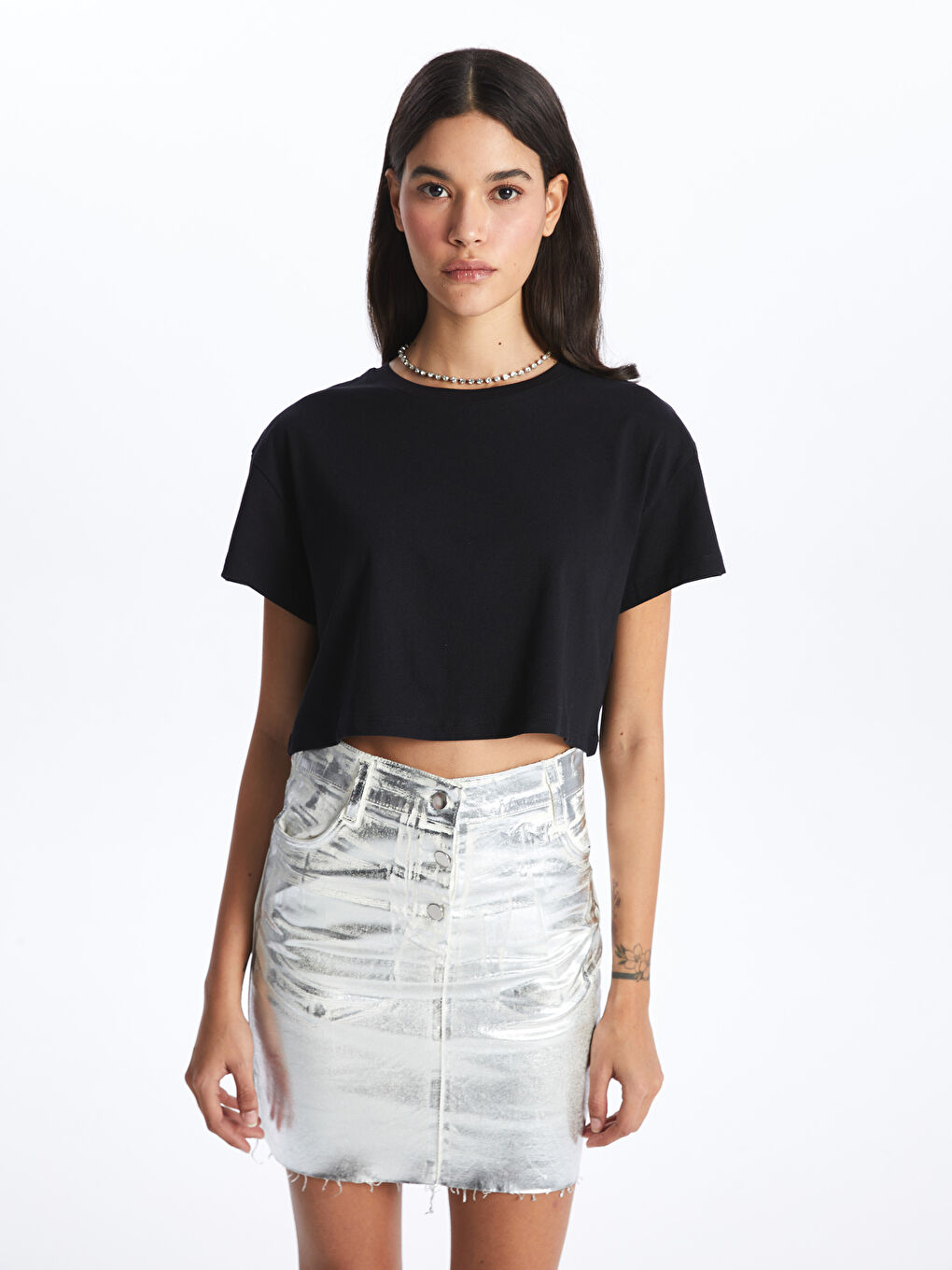 LCW ECO Crew Neck Plain Short Sleeve Women's Crop -S4CS80Z8-CVL