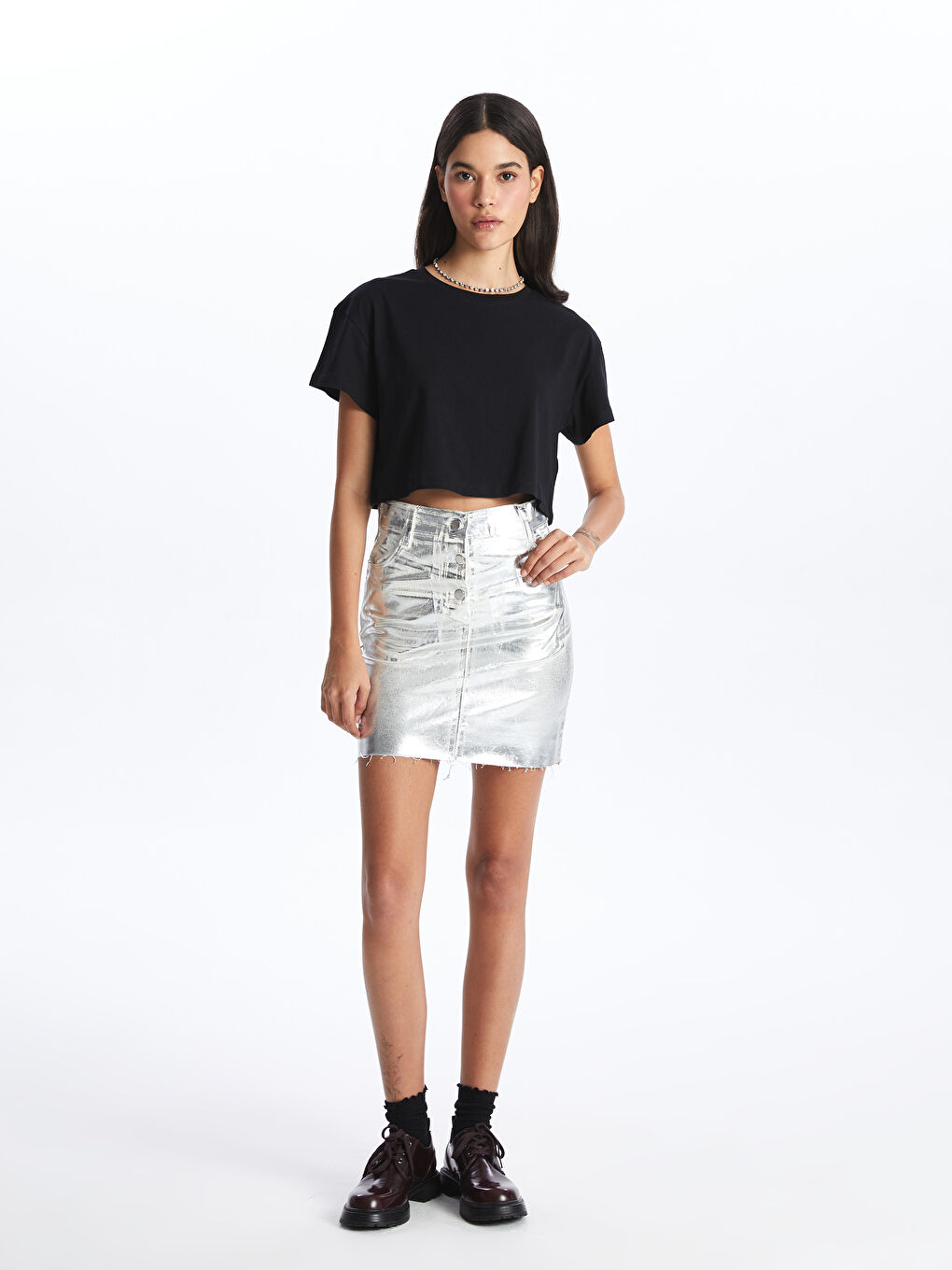 LCW ECO Crew Neck Plain Short Sleeve Women's Crop -S4CS80Z8-CVL