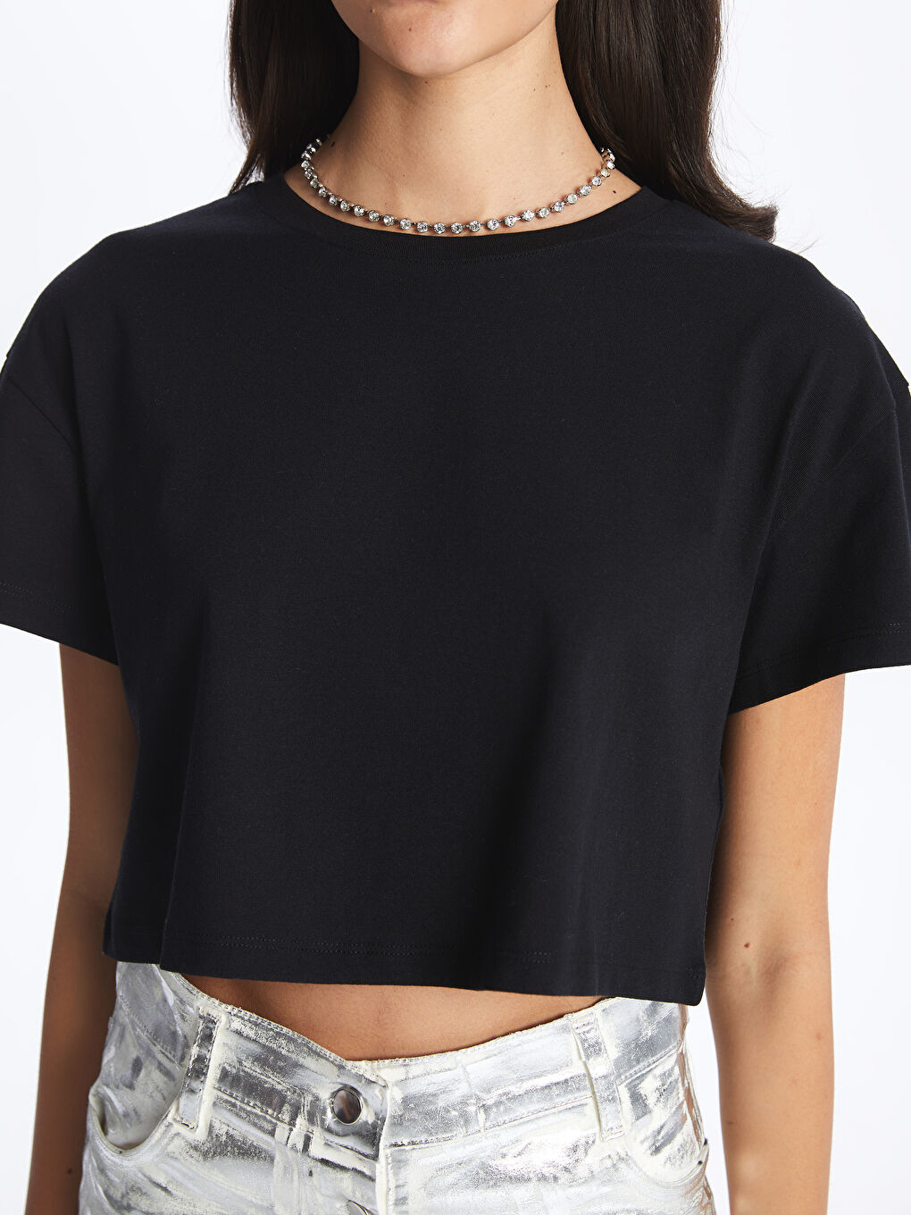 LCW ECO Crew Neck Plain Short Sleeve Women's Crop -S4CS80Z8-CVL