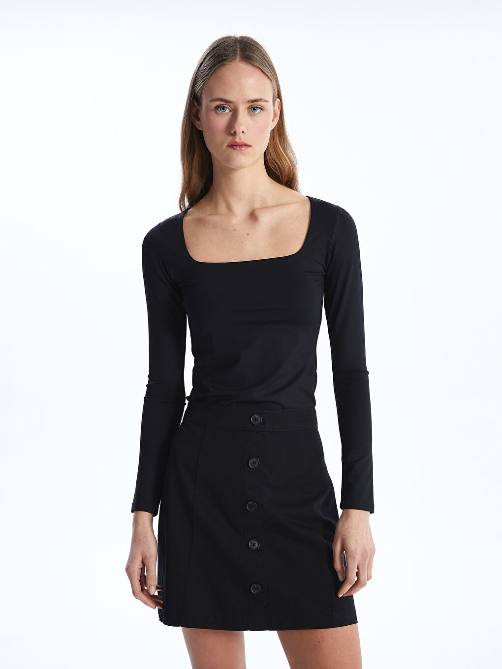 Women's Plain Skirt with Zippered Waist -S4CT94Z8-CVL