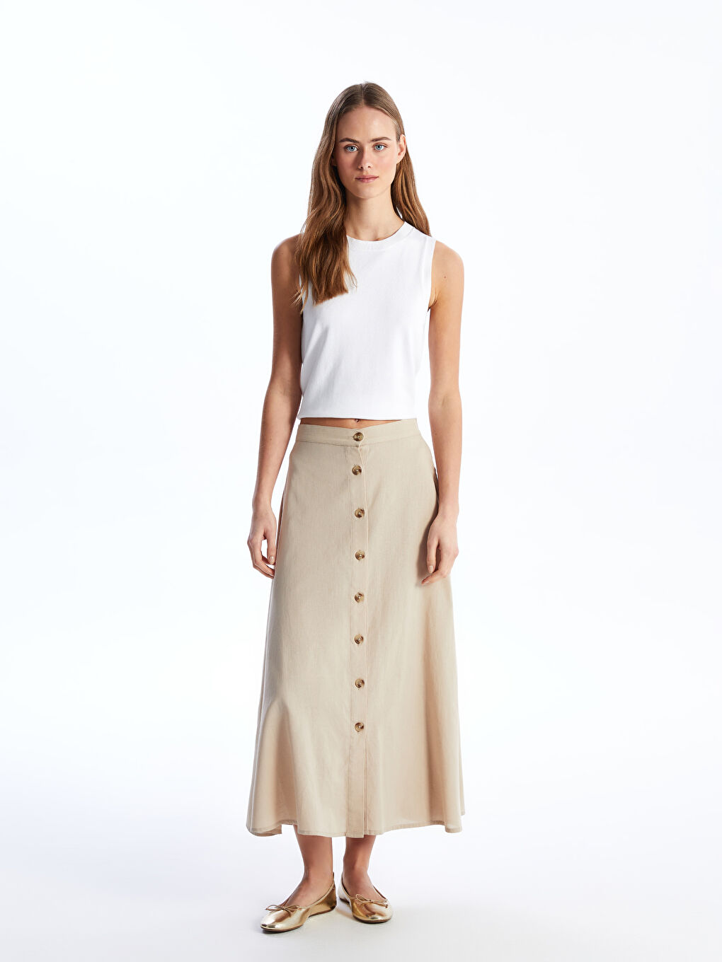 Elasticated Waist Plain Linen Blend Women's Skirt -S4CT96Z8-G5M