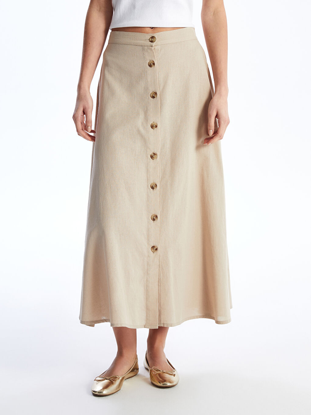 Elasticated Waist Plain Linen Blend Women's Skirt -S4CT96Z8-G5M
