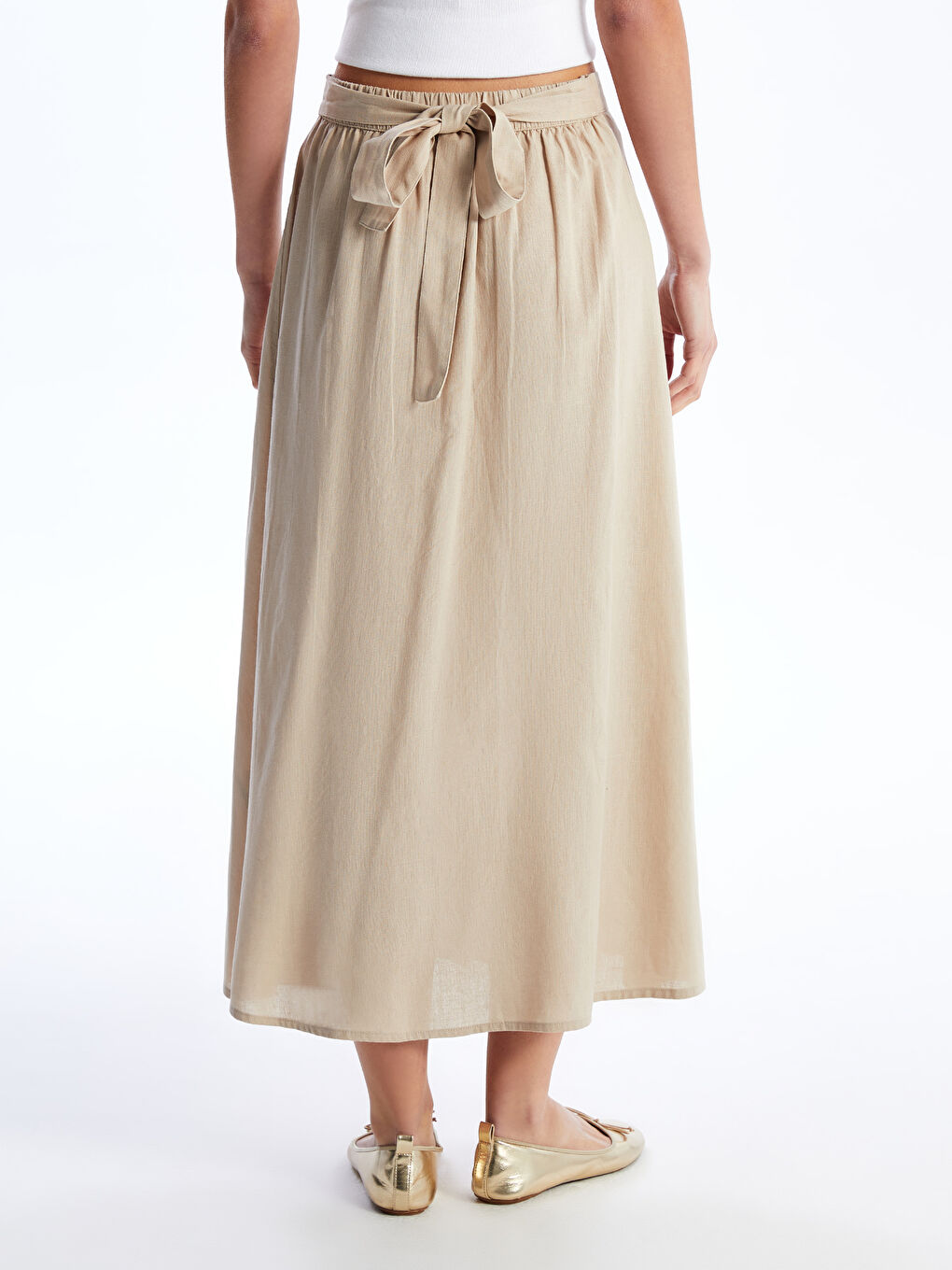 Elasticated Waist Plain Linen Blend Women's Skirt -S4CT96Z8-G5M