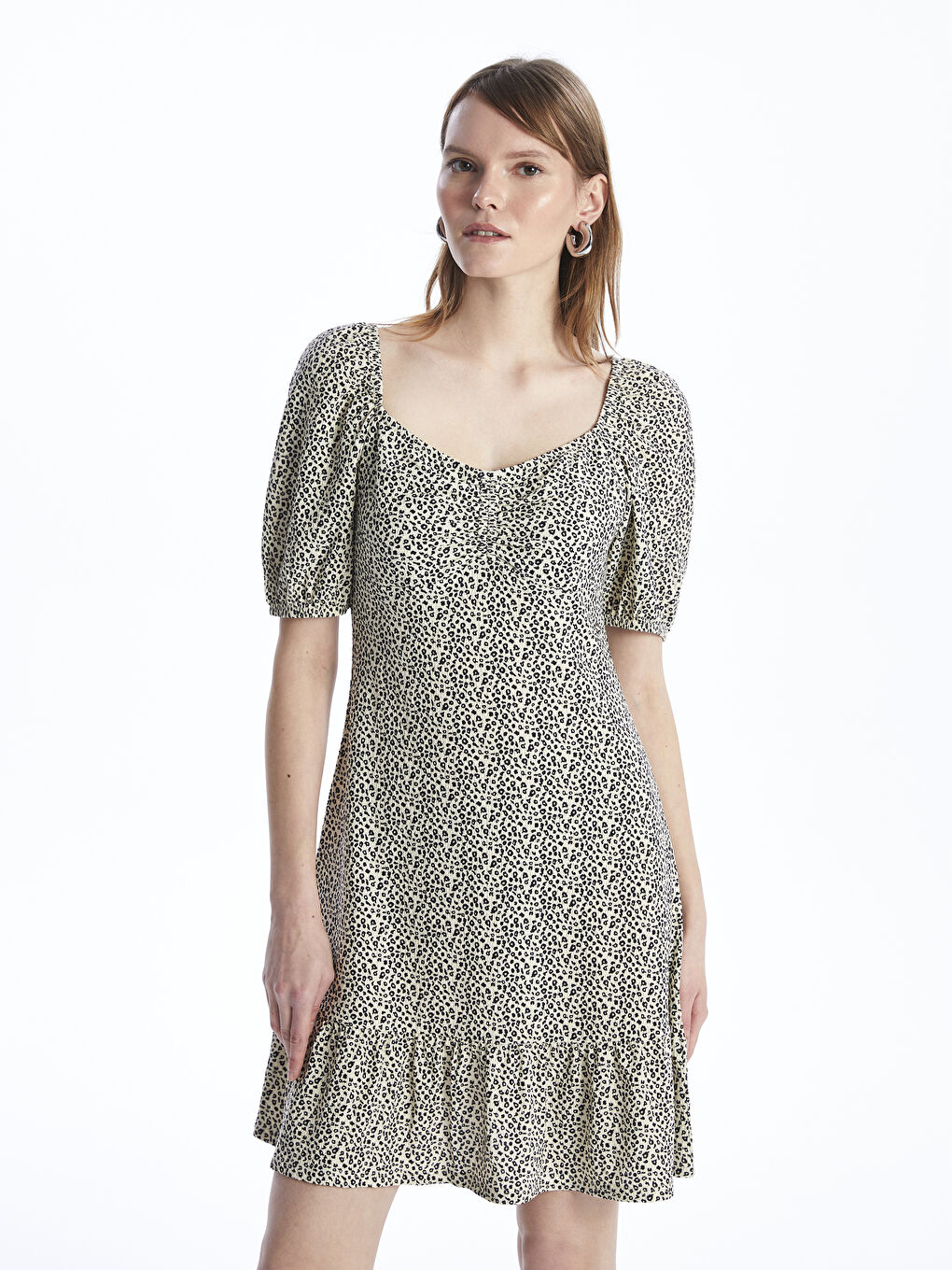 Sweetheart Neck Patterned Short Sleeve Women's Dress-1