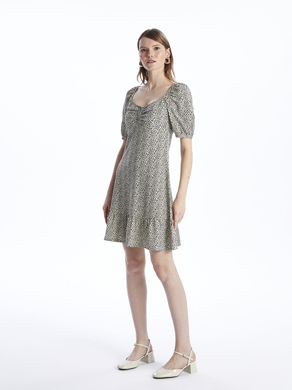 Sweetheart Neck Patterned Short Sleeve Women's Dress-2