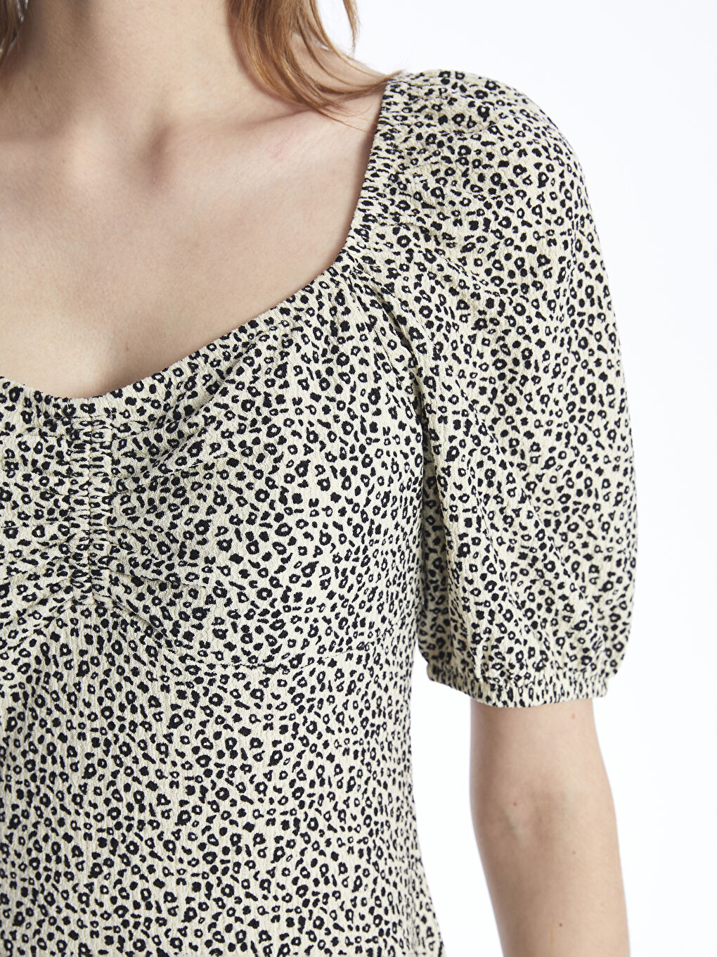 Sweetheart Neck Patterned Short Sleeve Women's Dress-3