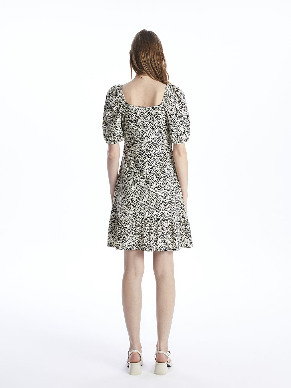 Sweetheart Neck Patterned Short Sleeve Women's Dress-4