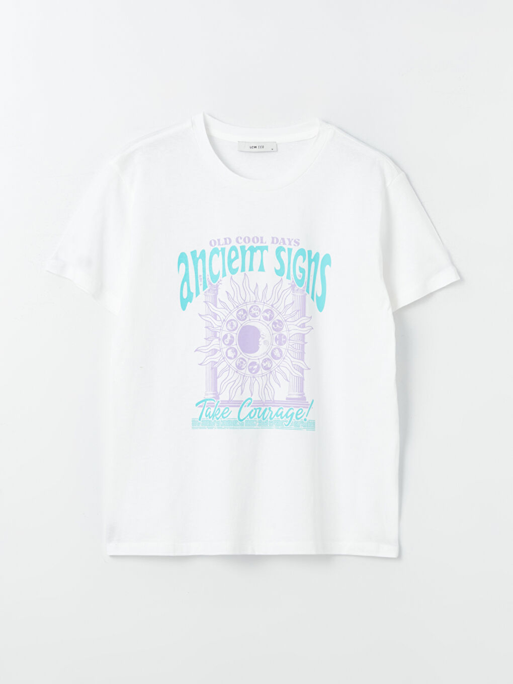 Beyaz Bisiklet Yaka Baskılı Kısa Kollu Kadın Tişört-5