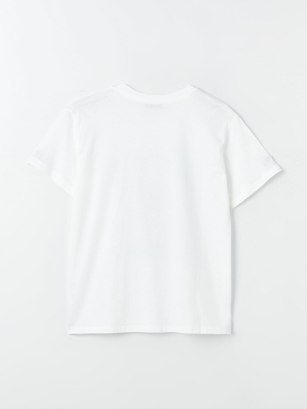 Beyaz Bisiklet Yaka Baskılı Kısa Kollu Kadın Tişört-6