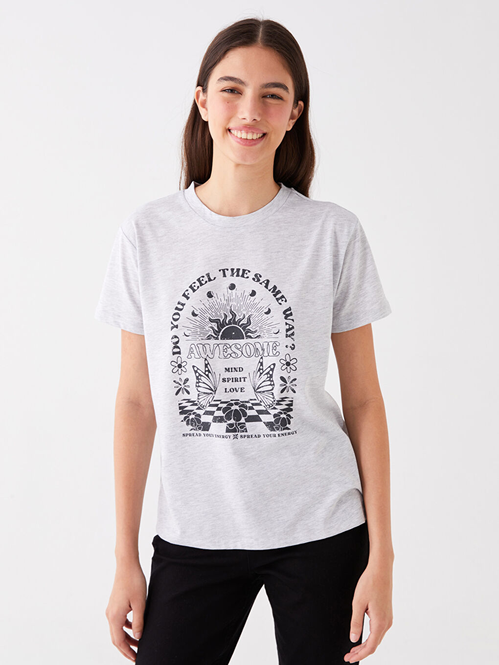 Crew Neck Printed Short Sleeve Women's T-Shirt -S4CU08Z8-DFL